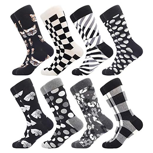 BONANGEL Calcetines de algodón peinado para hombre, Calcetines Estampados Hombre, Hombres Ocasionales Calcetines Divertidos Impresos de Algodón, Calcetines de moda de negocios (8 Pares-Gentle Black)