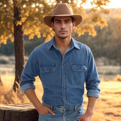 HISEA Mens Denim Shirt Long Sleeve Jean Work Shirts Regular Fit Button Down Shirts with Pockets4