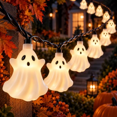 Halloween Ghost String Lights 8.5FT 10 White Ghost...