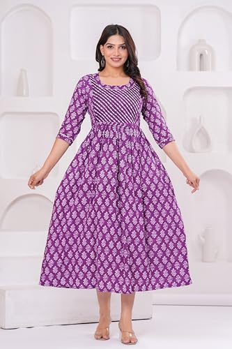 Image of JAIPURFAME Stylish Women's Pure Cotton All Over Printed Kurti Gown, Maternity Dress, and Feeding Dress - Comfortable and Elegant Maternity Wear for Women