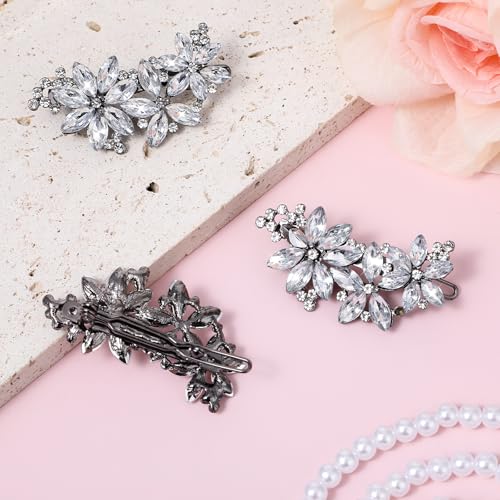 Teaaha 2 Pcs Rhinestone Hair Clips, Silver, Floral Style, For Women'S Wedding, Bridal, Party, Dance thumb #7
