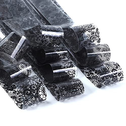 Lpooddnu Lace Nail Foil Transfer Stickers Black Lace Nail Foils Decals Nail Art Supplies 10 Rolls Nail Adhesive Acrylic Nails Decorations Diy Nail Art Foil Designs For Women Manicure Tips Accessories #TOP1