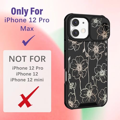 Image of Funermei for iPhone 12 Pro Max Case - Women Girls Cute Phone Cover Girly Pretty Aesthetic Black Floral Flower Unique Design with Camera Cover Funda for Apple for iPhone 12 Pro Max