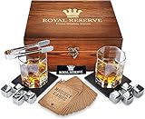 Whiskey Stones Gift Set by Royal Reserve | Mens Birthday Gifts Artisan Crafted Metal Stainless Chilling Rocks Scotch Bourbon Glasses – Gift for Men Husband Dad Boyfriend Anniversary or Retirement