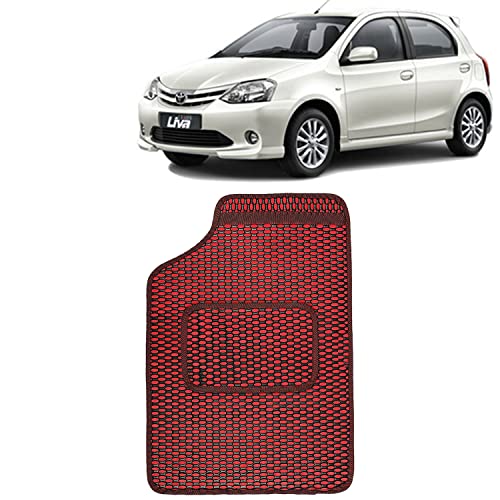 Image of Kingsway Dotted Design Car Floor Foot Mats Universal Fit for Toyota Etios Liva, Model Year : 2010 Onwards, Water and Dustproof, Color Red, Set of 5 Pieces