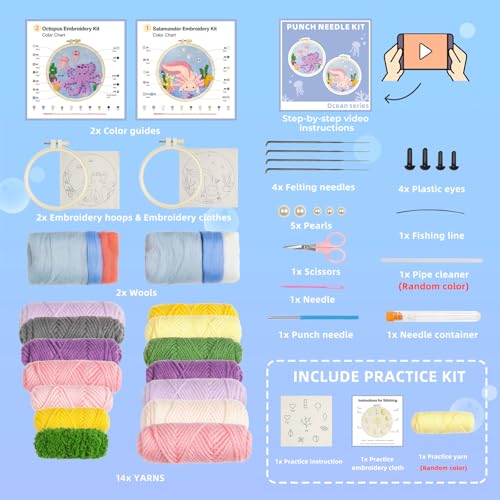 Image of Gipony Embroidery kit for Beginners,Punch Needle Kits Adults Beginner,Punch Needle kit for Beginners, Includes All Tools and Materials,Easy to Follow Instructions and Videos-Axolotl