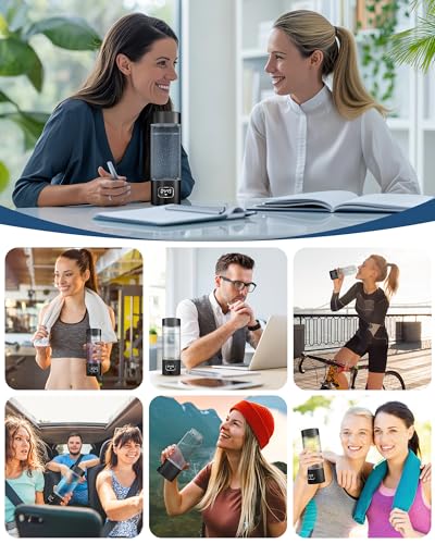 Image of Hydrogen Water Bottle - Portable, Rechargeable, LED Timer, Aluminum and Glass, 5000 PPB Hydrogen in 10 Minutes, 340ml Capacity, for Husband, Friend & Family, for Travel, Sports, Home, Office(Black)