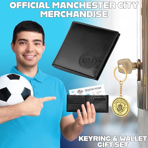 Manchester City FC Mens Wallet and Keychain Gift Set Black RFID Protected3