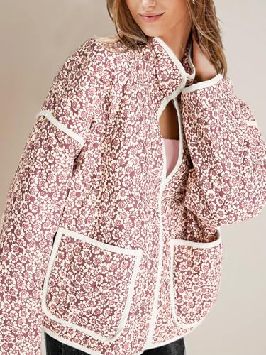 Tankaneo Womens Quilted Lightweight Jackets Floral Print Winter Coats Open Front Cardigan with Pockets2