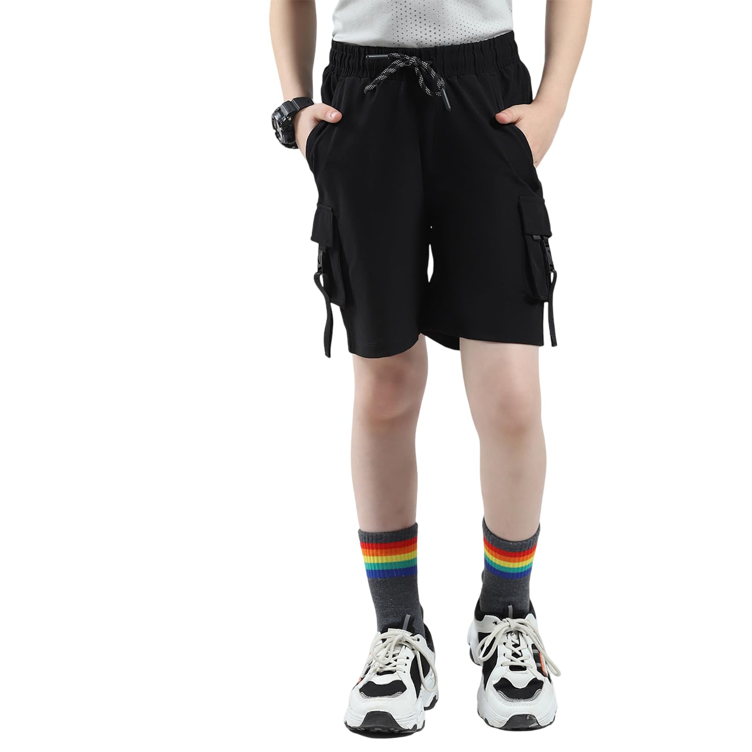 Boys Solid Regular Fit Bermuda | Cargo Shorts | Drawstring Closure | Cargo Pockets | Casual Wear Shorts for Boys-image-24