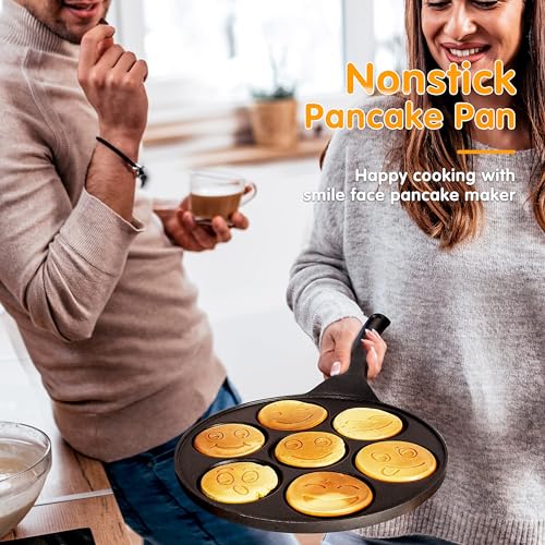 اكسيفور صينية بان كيك غير لاصقة مع تصميم صغير و7 اكواب وجه مبتسم - صانعة فطائر الكريب للاطفال الألومنيوم، رمادي