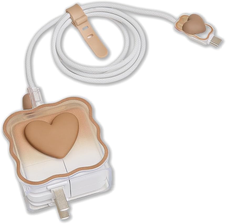 Image of FACTOTECH Case for MacBook & iPad Charger, 29w 30w 35w Charger Case, Travel Cord Organizer, Accessories (for Apple 29w 30w 35w Adapter)-Brown Heart
