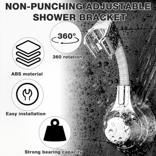 Image of HASTHIP 360 Adjustable Shower Head Holder with Self-Adhesive and Suction Cup, Universal Wall Mount Bracket for Handheld Shower Heads, Durable and Easy to Install
