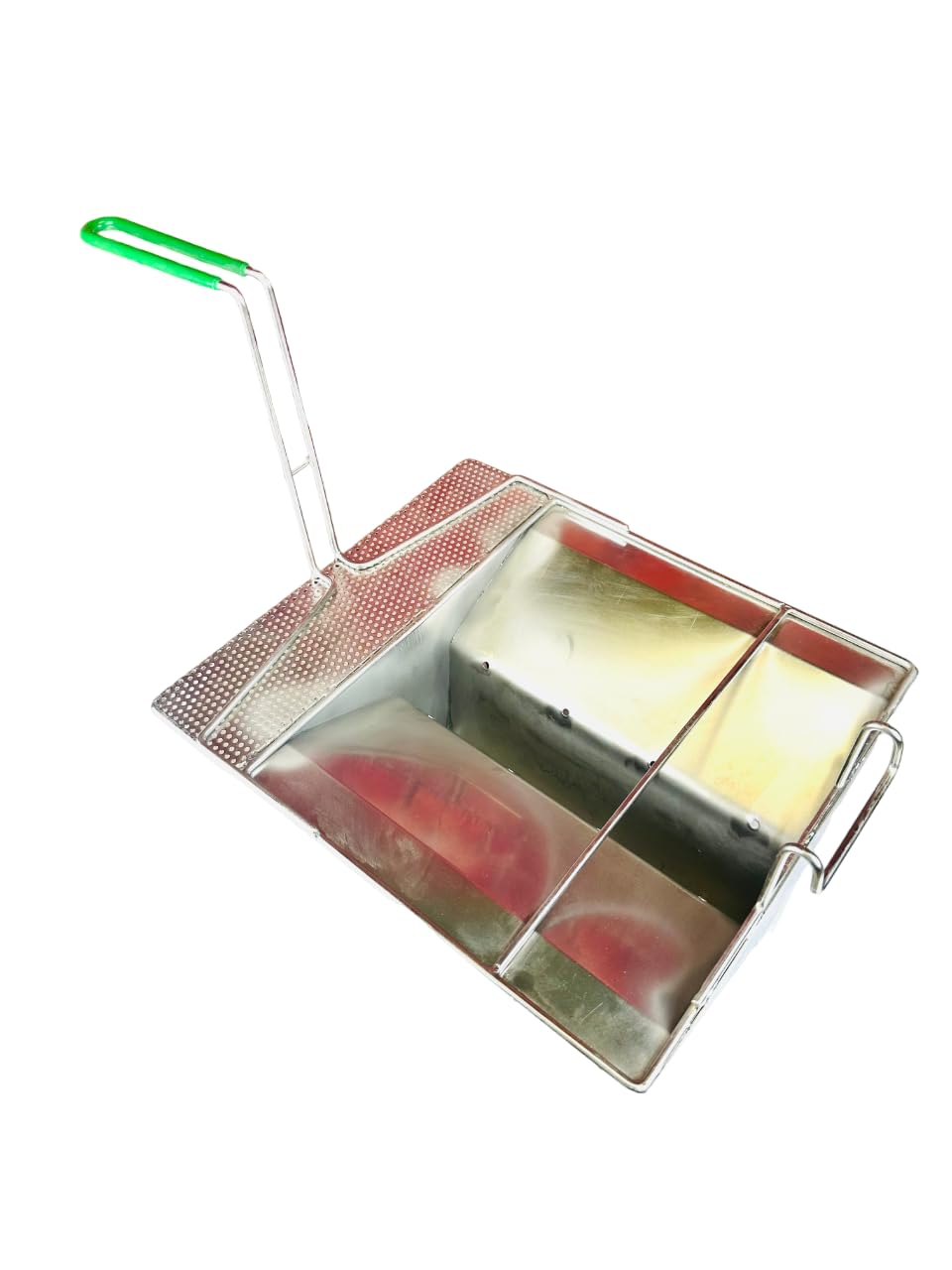 Quality Industries Stainless Steel Sediment Tray, 314mmx355mm (12.4x14in), 5mm Holes, Green Handle