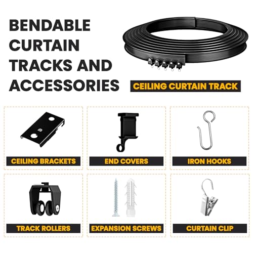 Flexible Bendable Ceiling Curtain Track, Ceiling Mount for Curtain Rail with Track Curtain System, Room Divider, Ceiling Curtain Rod, RV Ceiling Track for Curtains, 9.8 FT/ 3 M, Black