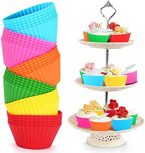 Silicone Cupcake Liners, Set of 36 Muffin Baking Cups, Nonstick Silicone Muffin Liners, Reusable No Stick Silicone Cupcake Molds, 2.75” Silicone Cupcake Baking Cups, mini Multicolored Bulk Pack
