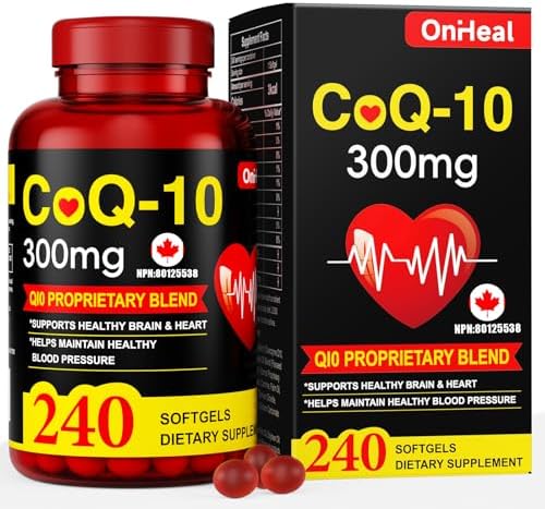 CoQ10 Supplement 300mg - Enhanced CoQ10 Nutritional Supplement with Coenzyme Q10 for Heart Health, Energy and Antioxidants - 240 Softgels
