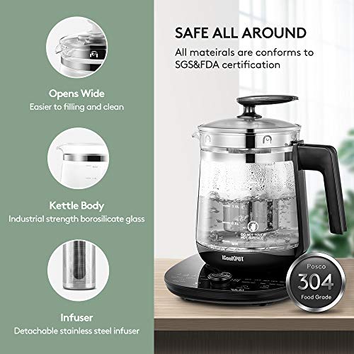 ICOOKPOT Electric Kettle Temperature Control Glass Tea Kettle Programmable Control Tea Pot, 2 Liter Stainless Steel Tea Maker & Coffee Kettle with Tea Infuser, Egg Cooker and Yogurt Box, BLACK by ICOOKPOT - Image 4
