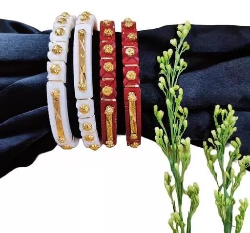 Traditional Shankha Pola Dhakai Shakha Bengali Bangles Red & White Bangle Set for Women/Girls/Ladies Jewelry2