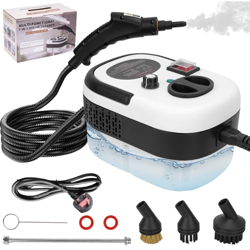 Foandbevi Steam Cleaners, 2500W Steam Cleaner Handheld with 6 Speeds High-Pressure, Steamer Cleaning Machine with 3 Brush Heads 1.2L Water Tank for Kitchen Bathroom Living Room Car