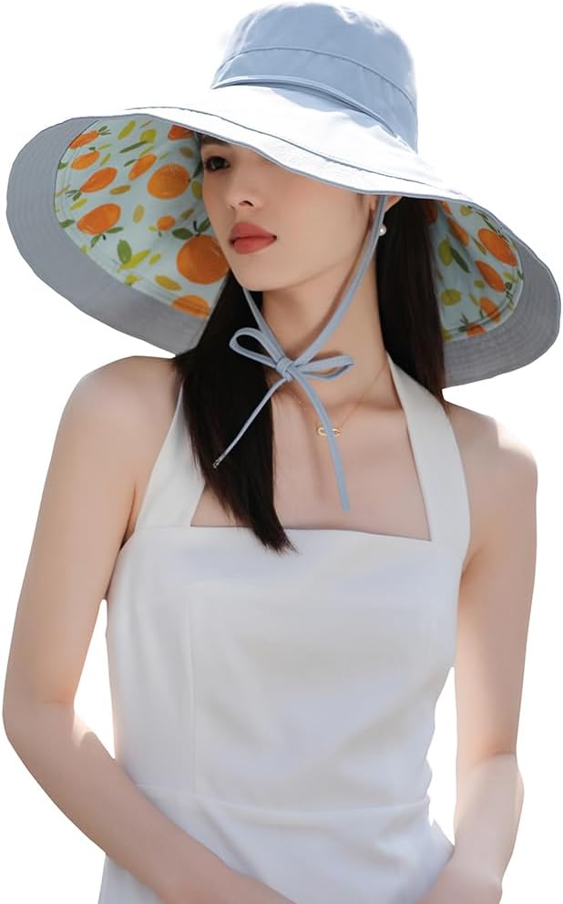 6" Extra Wide Brim Sun Hats UPF 50+ UV Protection Packable Beach Hat Strap Women