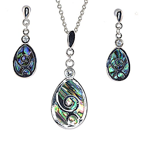 Mevoi Celtic Tear Drop with Abalone Shell Necklace Earrings Set