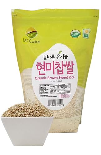 Vista 3 de McCabe Arroz integral pegajoso orgánico – Arroz integral dulce de grano corto glutinoso 3 libras Certificado USDA y CCOF Producto de Estados