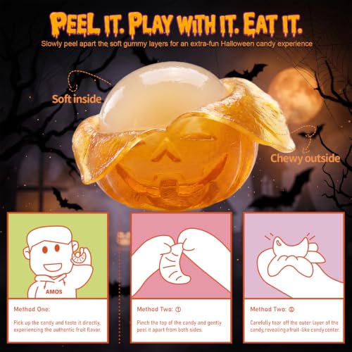 AMOS Peelerz Pumpkin Gummy, 8.47 oz (240g), Peelable Halloween Candy, Halloween Gummies, 10 Individual Packs for Trick or Treat & Parties - image 7