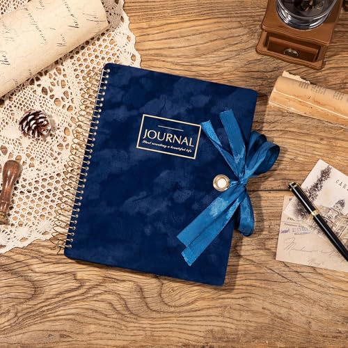 FLYING EAGLE 300 Pages Thick Spiral Notebook Journaling Notebooks Vintage Velvet Journal for Women Men A4 Lined Journals for Writing with Gift Box, 8.5 x 11in, Blue — view 5