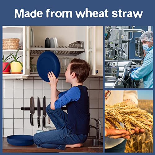 Teivio 24-Piece Kitchen Plastic Wheat Straw Dinnerware Set, Service For 6, Dinner Plates, Dessert Plate, Cereal Bowls, Cups, Unbreakable Plastic Outdoor Camping Dishes, Midnight Blue #TOP29