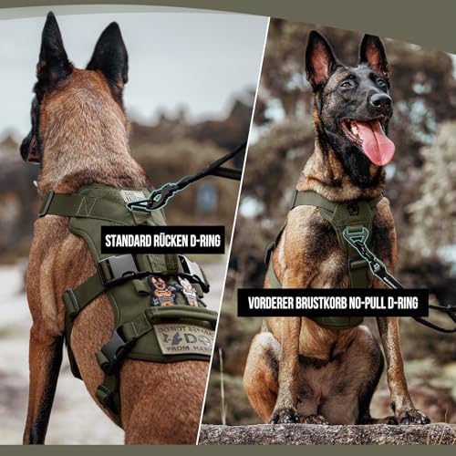 OneTigris Hundegeschirr, T-Bone Taktisches Geschirr mit 2 Griff Ausbruchsicher Einstellbar Brustgeschirr für Hunde Jagd Wandern Trainierung Spaziergang Outdoor-Aktivitäten (Grün, L)