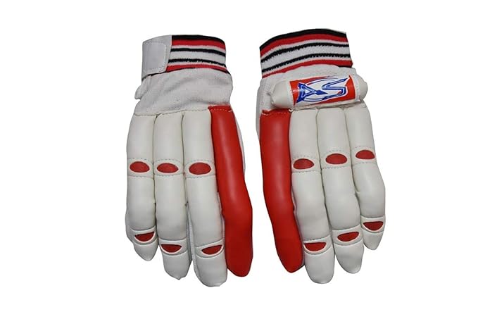 AS Leather Cricket Batting Gloves, Right Handed, Cricket Gloves for Boys Colour Red