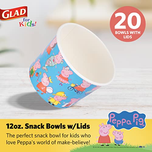 Glad For Kids 12 Oz Peppa Pig I Can Be Anything Paper Snack Bowls With Lids, 20 Ct | Disposable Paper Bowls With Lid | Kids Snack Bowls For Everyday Use #TOP1