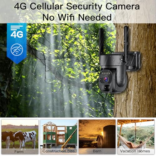Uniter 4G LTE Cellular Security Camera, Solar Camera Outdoor Wireless No WiFi Needed, 2K 360°View Security Systems with Color Night Vision, Spotlight Siren, PIR Motion Sensor(SD & SIM Card Included)