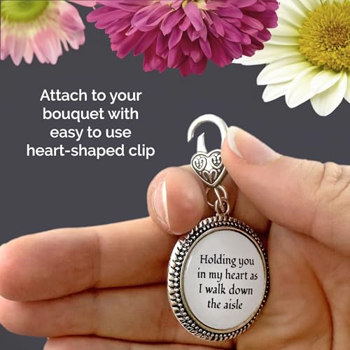 Memory Charm for Wedding Bouquet Holding You in my Heart as I Walk Down the Aisle Clip on Memorial Phrase Charm