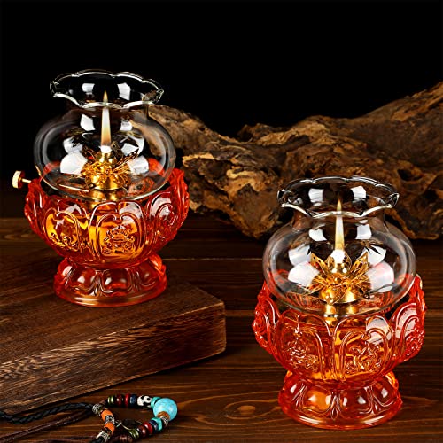 2 Pieces Oil Lamps For Indoor Use Crystal Glass Lotus Kerosene Lamp Buddha Headlamp Oil Lantern Vintage Hurricane Lamp Kerosene Lantern Oil Candle Holder For Tabletop Decor And Emergency Lighting #TOP4