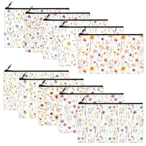 Reginary 20 Pcs Makeup Bags Gifts for Women Canvas Cosmetic Bags with Zipper Bulk Gift for Women Travel Purse Organizer Pouch Accessory, Toiletry Large Capacity, 7 x 4.3 Inch(Floral Prints)