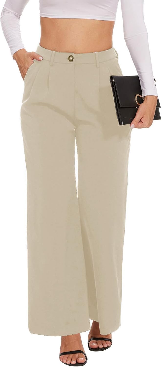 LaiyiVic Women's Wide Leg Dress Pants High Waisted Adjustable Tie Knot Loose Comfy Business Casual Work Trousers with Pockets - Image 2