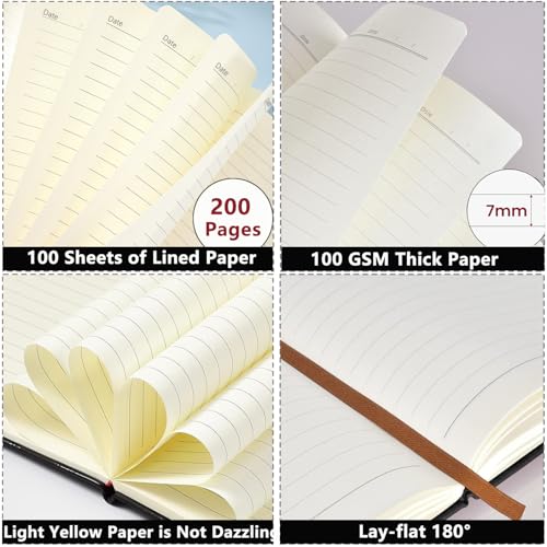 Carnet ligné 200 pages A5 couverture rigide cuir avec marque-pages journal noir bureau - 3