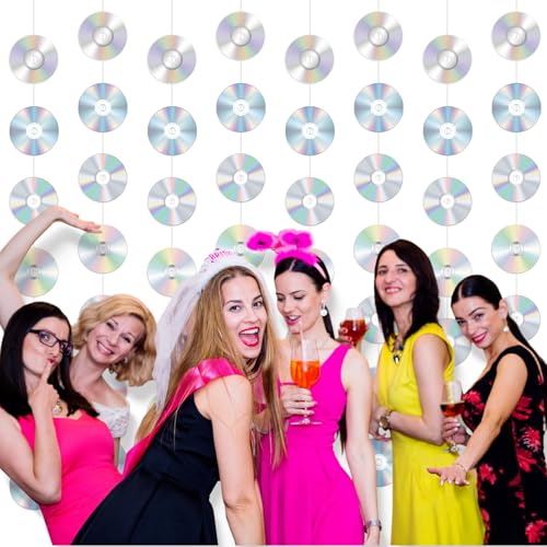 Image of Spakon 8 Packs 90's Party Decorations 90s Cd Paper Banner 90's Hanging Decor Y2k 2000s Paper Cutouts Retro Disco Garland for 1990s 2000s Theme Birthday Babyshower Party Supplies Decoration