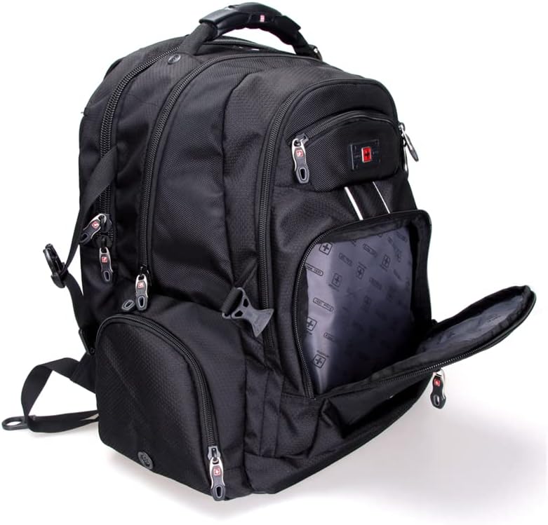 SWISSWIN Swiss Waterproof Business Backpack Travel Backpack College School Backpack Casual Daypack Daily Shoulder Bag SW9801 Black 17 inch Laptop Notebook Backpack for Men Womens Boys Girls …