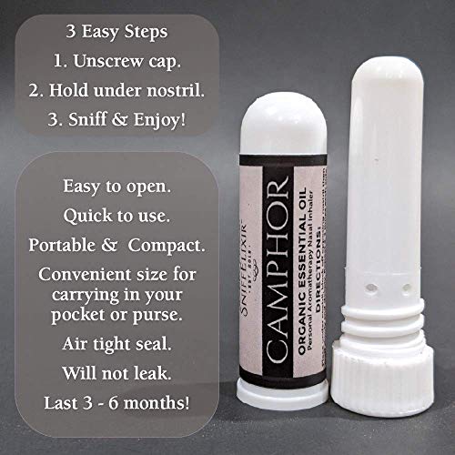 Cough & Chest Congestion Relief Aromatherapy Nasal Inhaler - Personal Diffuser Sniffer Stick With Pure Undiluted Organic Camphor Essential Oil. Calms Cough, Clears Mucus, Supports Respiratory Wellness #TOP2