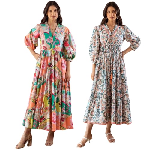 Image of GRECIILOOKS Women Dress | Elegant V Neck Casual Western Dresses | Women's Printed Maxi Dress | Floral Printed Dress for Womens | Trendy Vacation, Party & Beach Outfit