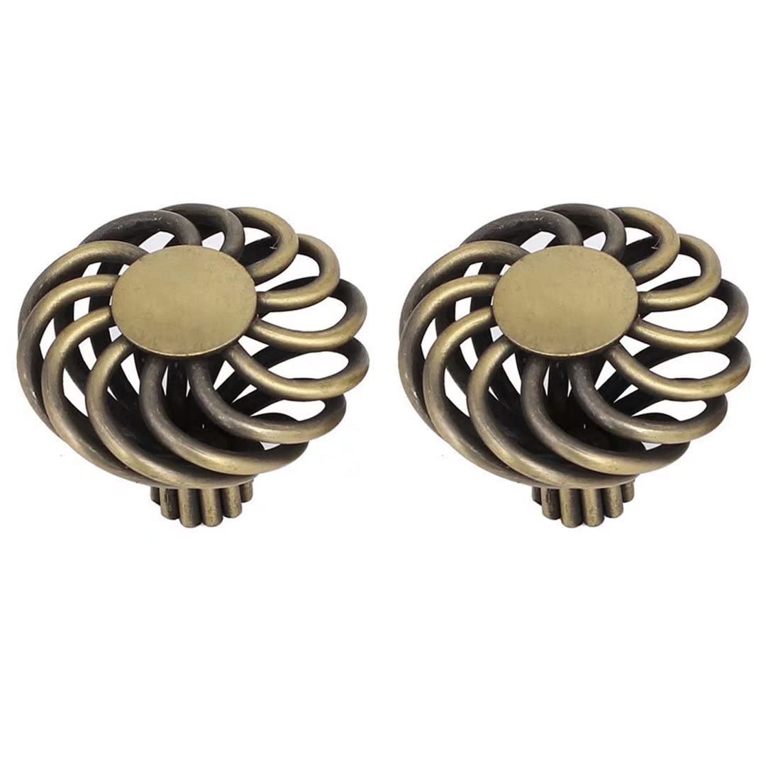 Wushadehans One Color Antique Brass Cabinet Drawer Handles 2Pcs Bronze Birdcage Hardware Pull Kitchen Drawer Hardware(Single Hole L 43Mm)