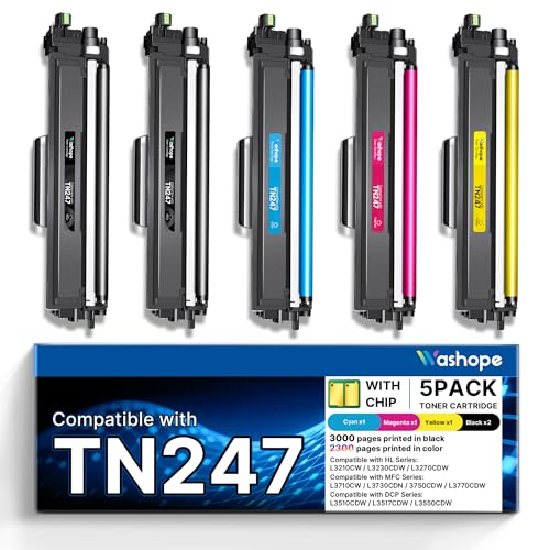TN247 TN-243CMYK Toner Cartridge Compatible for Brother TN247 TN243 DCP-L3550CDW DCP-L3510CDW HL-L3210CW HL-L3230CDW MFC-L3750CDW MFC-L3710CW Printer (Black Cyan Yellow Magenta 5-Pack)