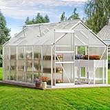 UPGRADED MATERIALS-12x6FT polycarbonate greenhouse is constructed using a aluminum alloy frame, along with reinforced rods on the sides and diagonal rod fixation for enhanced sturdiness and load-bearing capacity; Double-wall polycarbonate boards with...