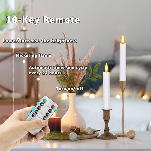 Image of Battery Operated Flameless Taper Candles with Remote, 6.4 Inch White LED Candlesticks Flickering, Short Flameless Candles Decorative for Weeding Home Party Festival, 8 Pack