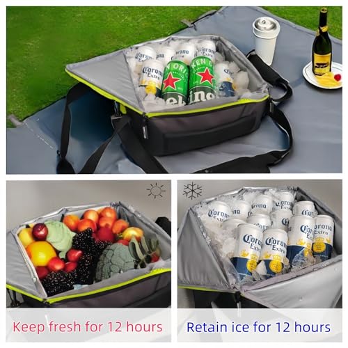 Image of Cooler Bag - Insulated Leak Proof Thermal Bag with Folding and X-Shape Zipper Design- Beach Travel Camping Lunch Cooler Bag Frozen Food Shopping Bags (Grey)