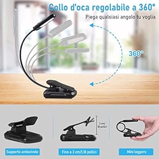 Diboniur Lampada da Lettura, Luce da Lettura con Pinza, 9 LEDs 3 Modalità con Lampada USB Ricaricabile, 360° Flessibile Collo Luce Lettura Clip per Lettura Libri a Letto, Viaggi, Emergenza