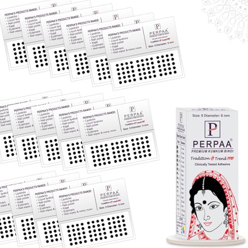 Image of PERPAA Premium Velvet Sticker Kumkum Bindi Box of 15 Flaps - Pottu for Women,Ladies, Girls (Size 5, Diameter 6mm, Black)